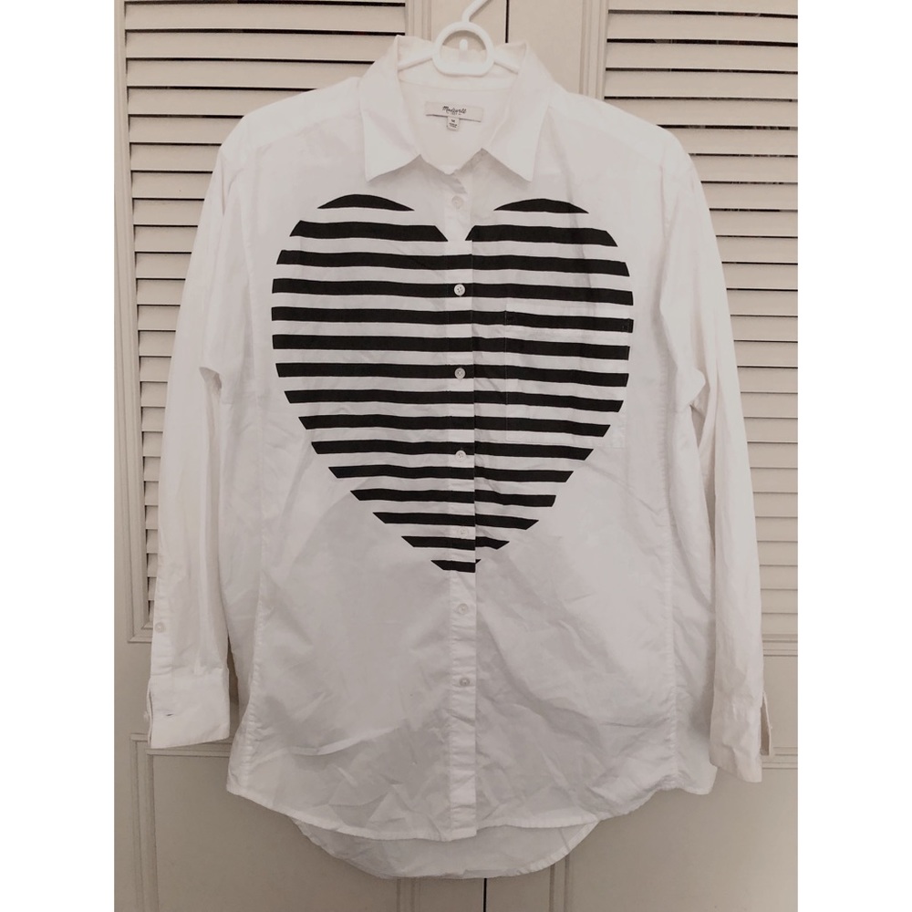 Madewell heart stripe pattern longline white shirt